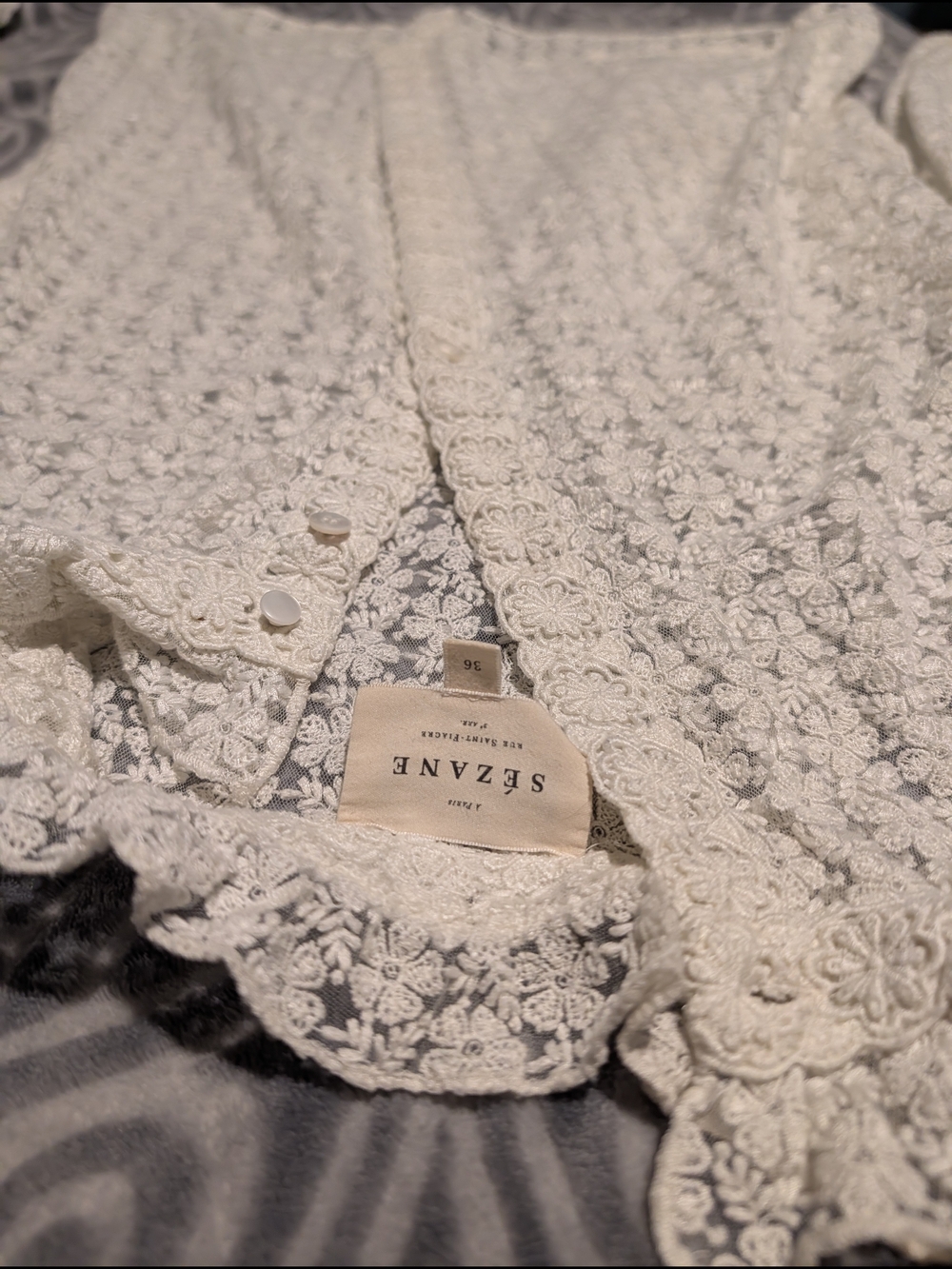 Sezane Women's Lace Button-Front Top in Cream